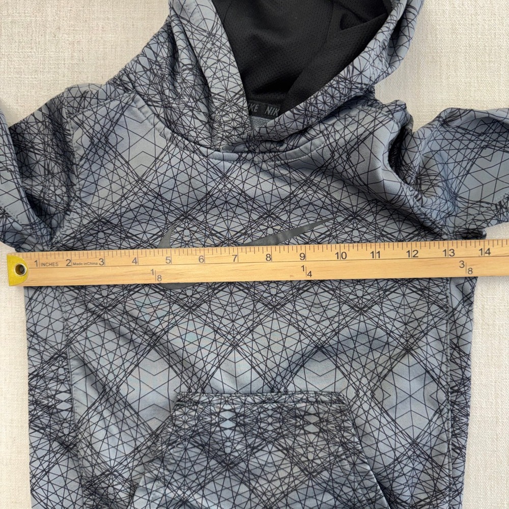Nike Boys Dri-FIT Hoodie Grey Black Geometric Graphic Print Fleece Size 4 XS - Picture 7 of 12